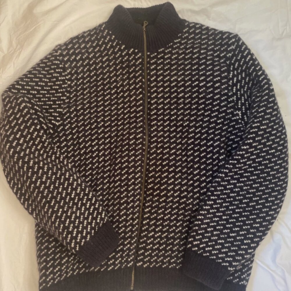 L.L. Bean Sweater Mens XXL bird's eye zipper front wool sweater fleece lined